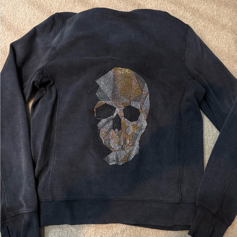 Butter Supersoft black cotton-blend rhinestone-embellished skull sweatshirt